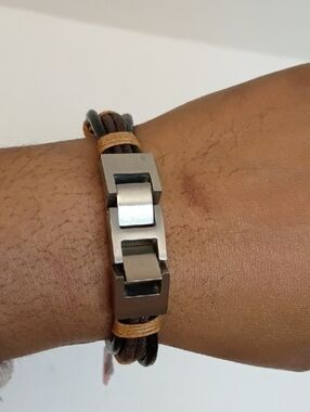 Brown Leather Bracelet with Stainless Steel Accent